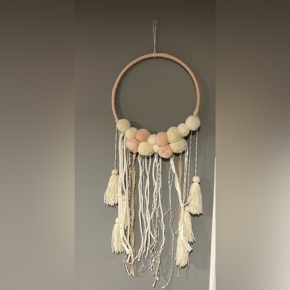 Pink and cream macramé hanging wall decor